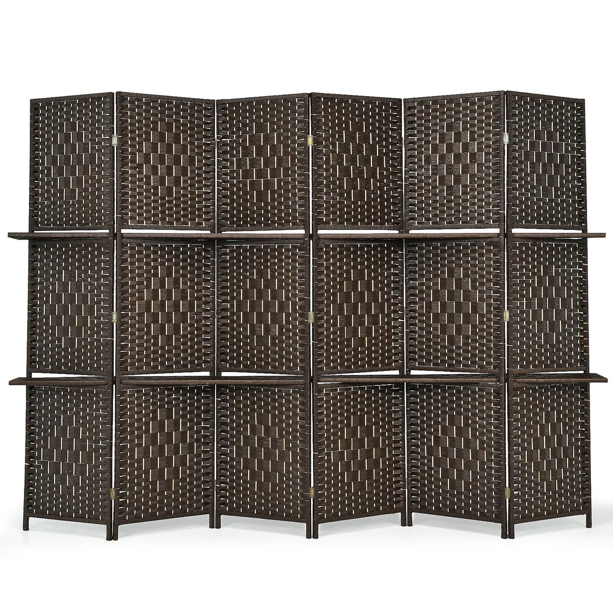 SlickBlue SlickBlue 6 Panel Folding Weave Fiber Room Divider with 2 Display Shelves Brown 95x71in 26.5lbs — product photo