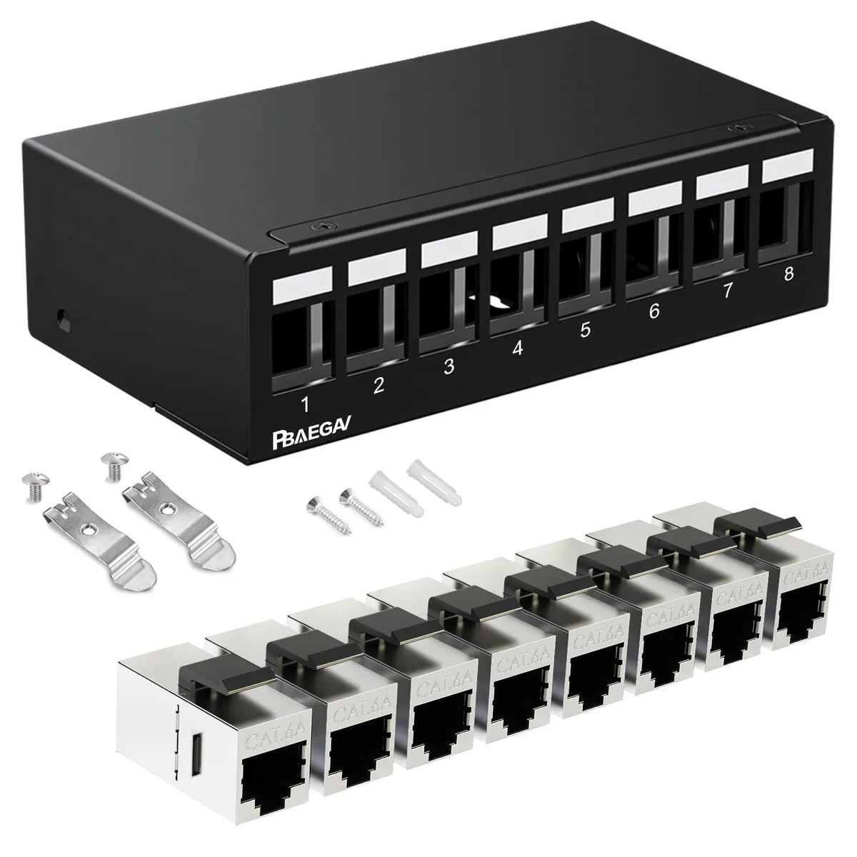 KW-Commerce KW-Commerce 1U 8-Port Patch Panel with 8 Cat6A Keystone Jacks Shielded 2 in 1 accessory — product photo