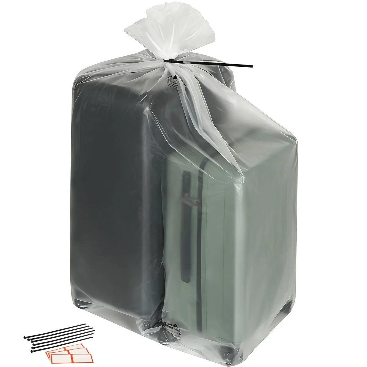 Six clear plastic storage bags 40 by 60 inches with zip ties