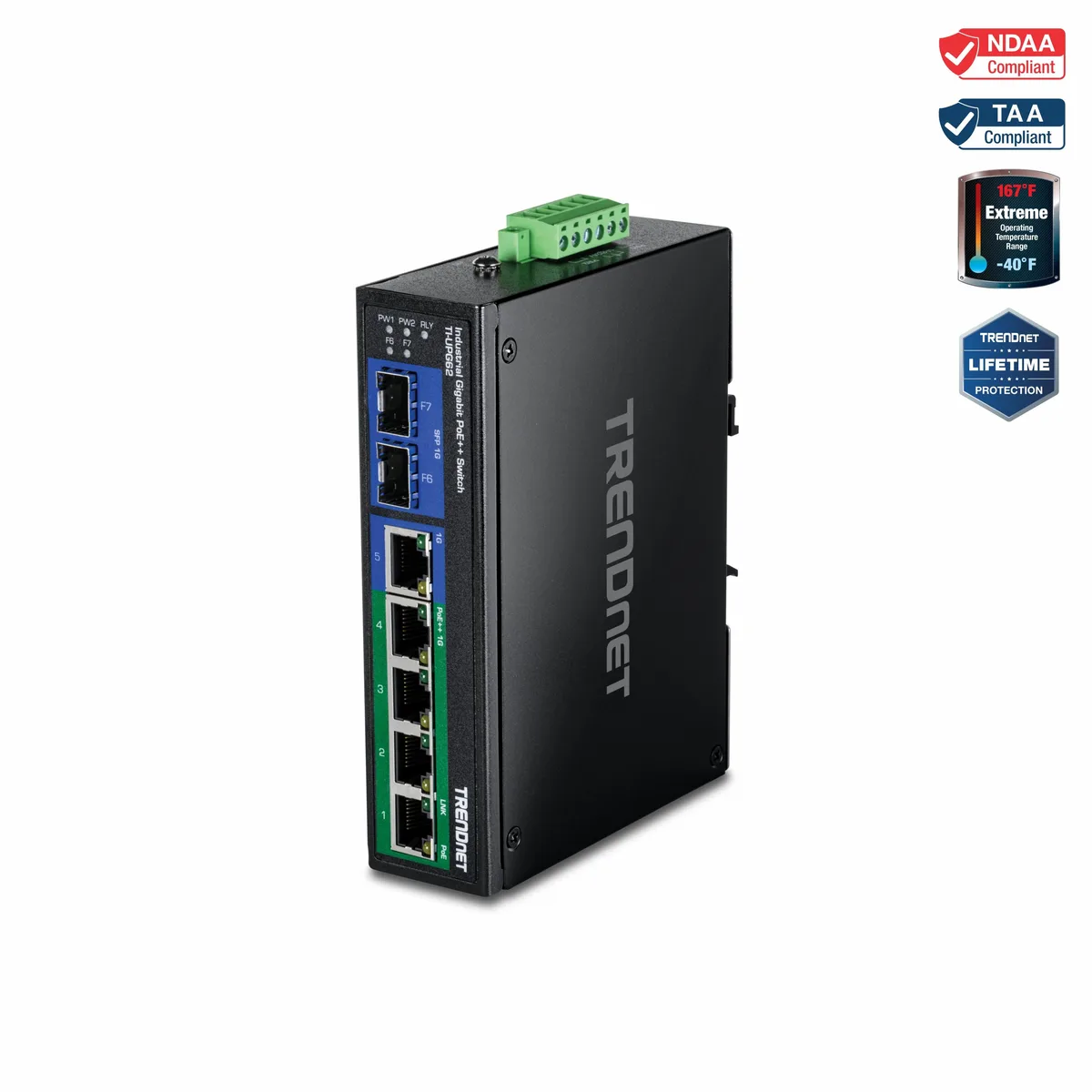 TRENDnet TRENDnet TI-UPG62 7-Port Industrial Gigabit PoE++ DIN-Rail Switch — product photo