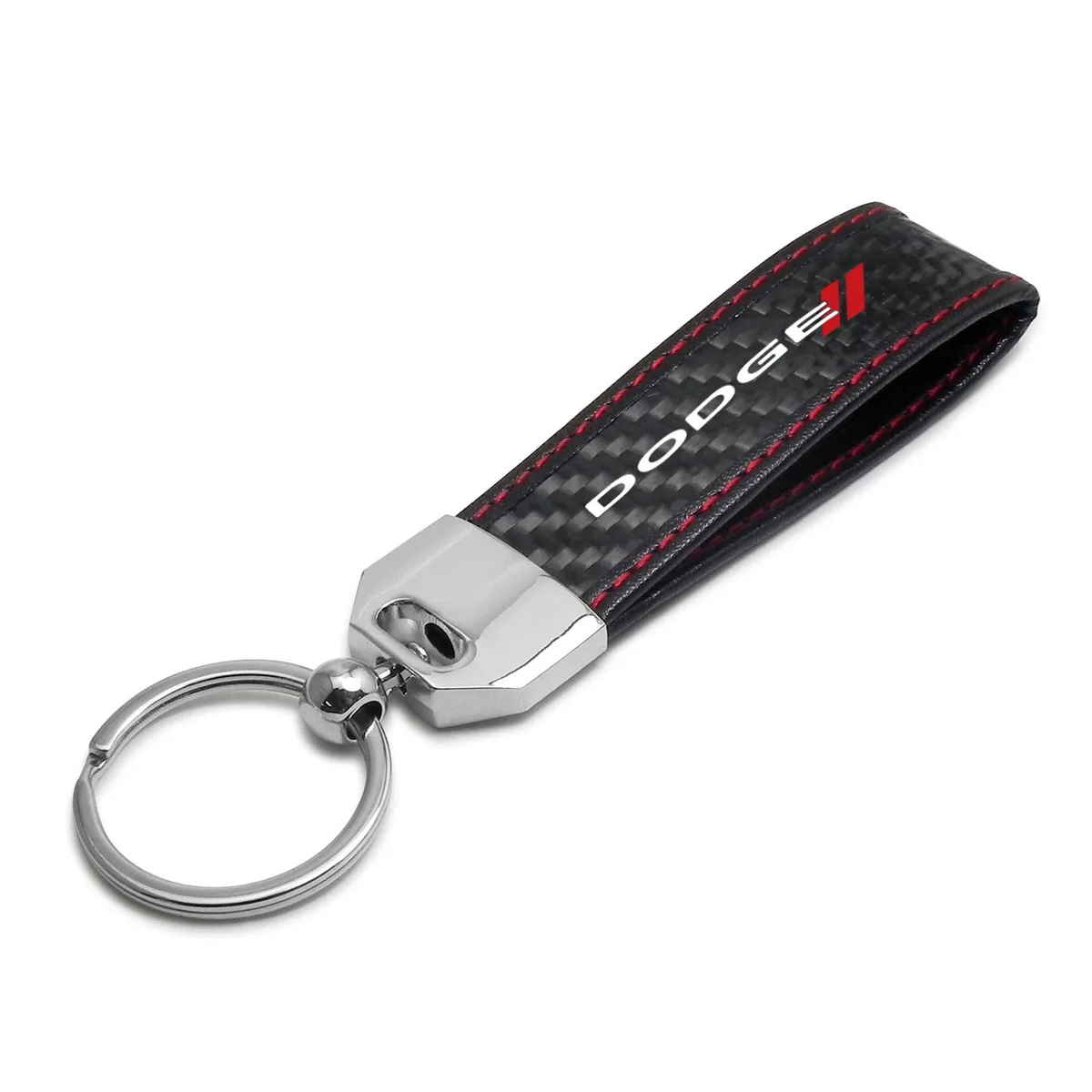 iPick Image, LLC iPick Image, LLC Dodge Real Black Carbon Fiber Loop Strap Key Chain Red Stitching car electronics accessory — product photo
