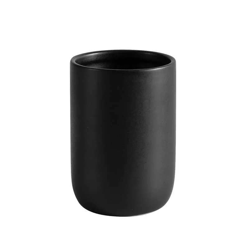 Matte black ceramic cup, cylindrical, 3.15 in wide by 4.33 in tall