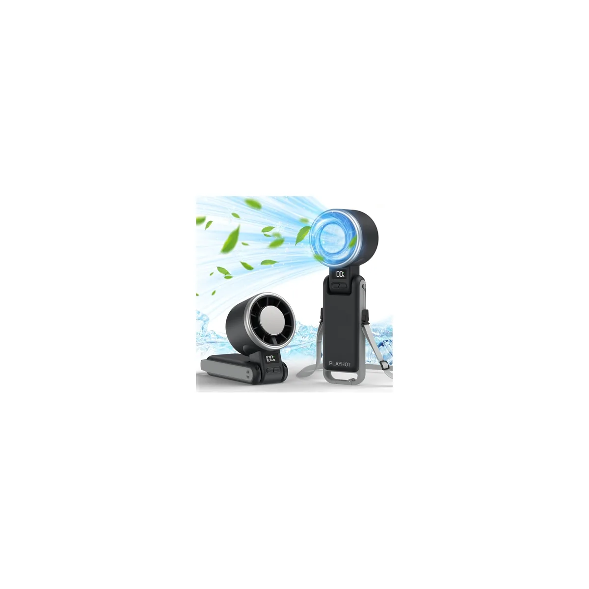 PlayHot Handheld Turbo Fan with Ice Cooling (Black) — product photo