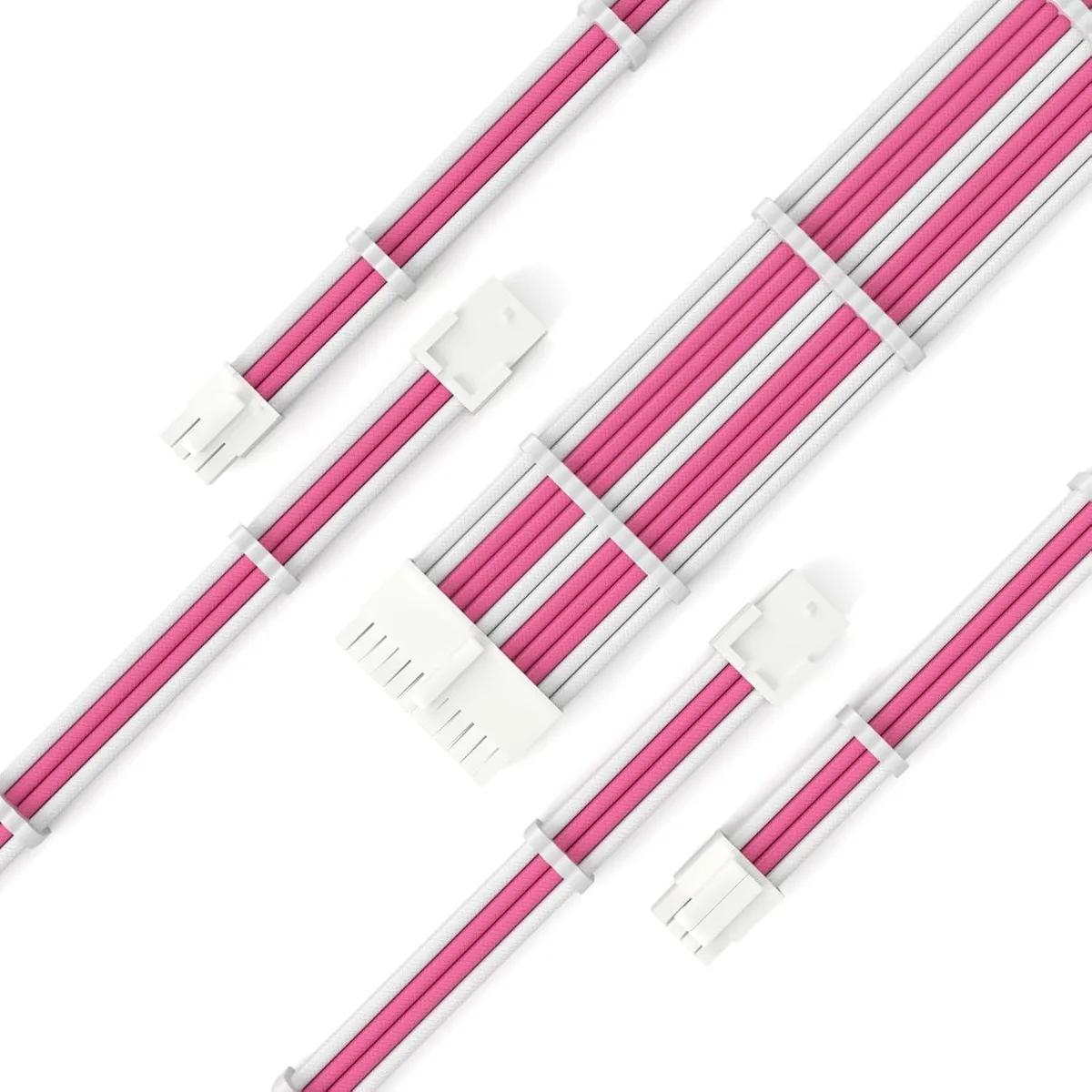 BFKK BFKK PSU Extension Cable Kit Pink White 16AWG 1x24Pin ATX 2x8Pin EPS 2x8Pin PCI-E 5PCS 18 Combs — product photo