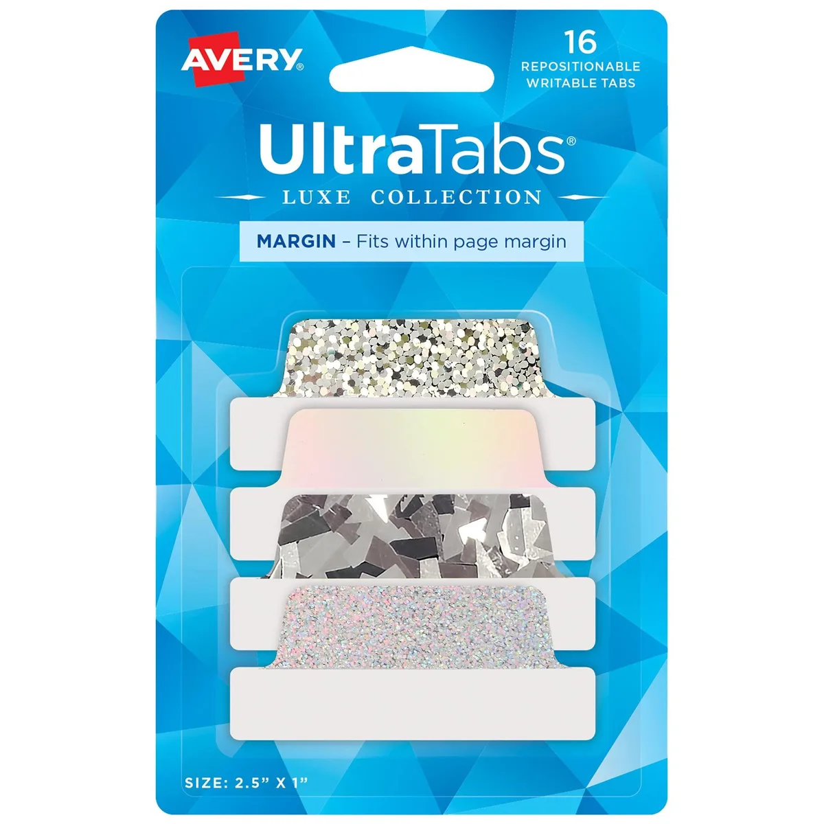 Avery holographic iridescent margin tabs, 16 count, repositionable sticky flags with shimmer finish