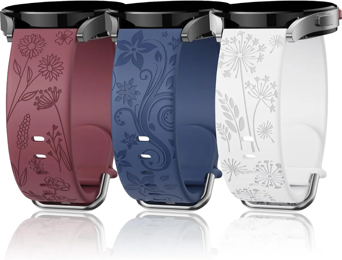 ETEIZU ETEIZU 3 Pack 20mm Silicone Flower Engraved Watch Bands — product photo