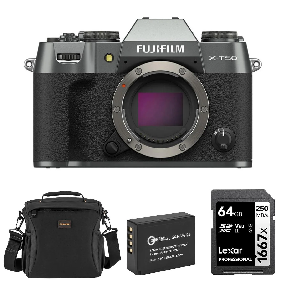 FUJIFILM FUJIFILM X-T50 compact mirrorless camera Charcoal Silver bundle — product photo