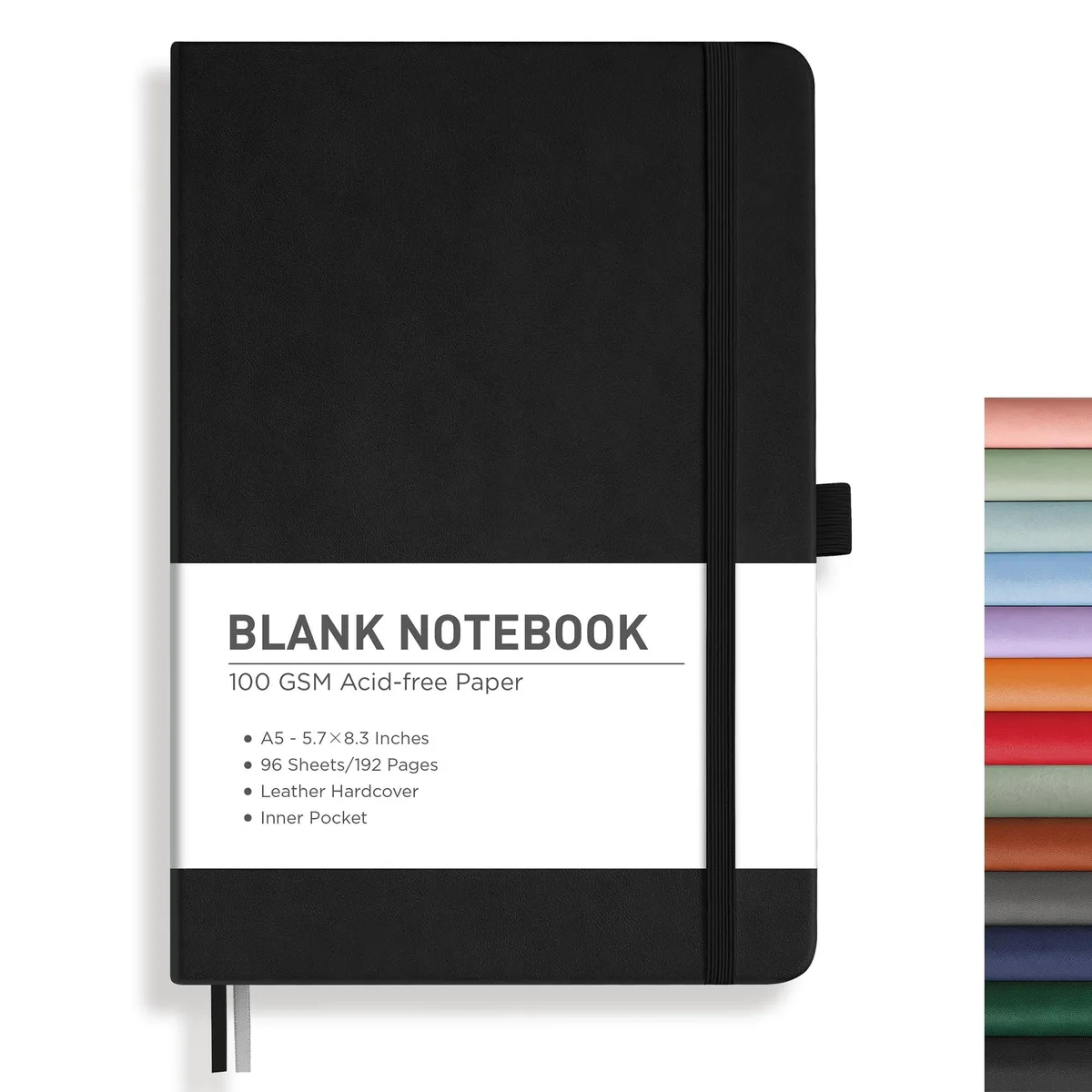  A5-HB-96P-CWUS-BK drawing notebook 192 pages 100 GSM 5.7 x 8.3 leather hardcover 180° lay-flat black — product photo