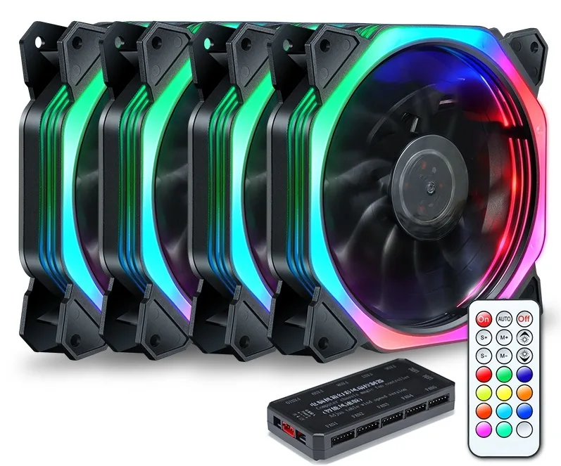 SXDOOL SXDOOL 4×120 mm PWM RGB case fan kit with remote — product photo