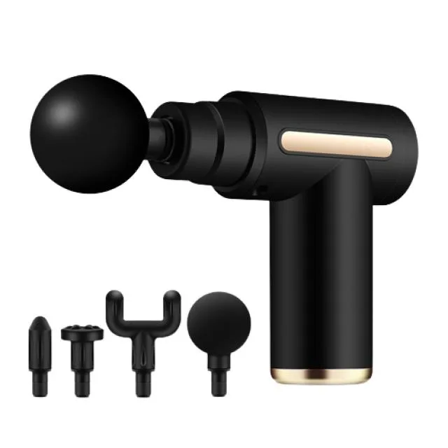 Black hand-held massage gun with LCD touch screen and spray-painted ABS body