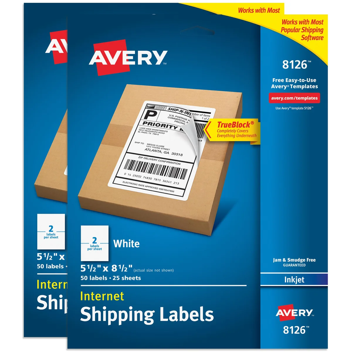 Avery Avery 8126 White Shipping Labels 5.5" x 8.5" 100 Pack — product photo