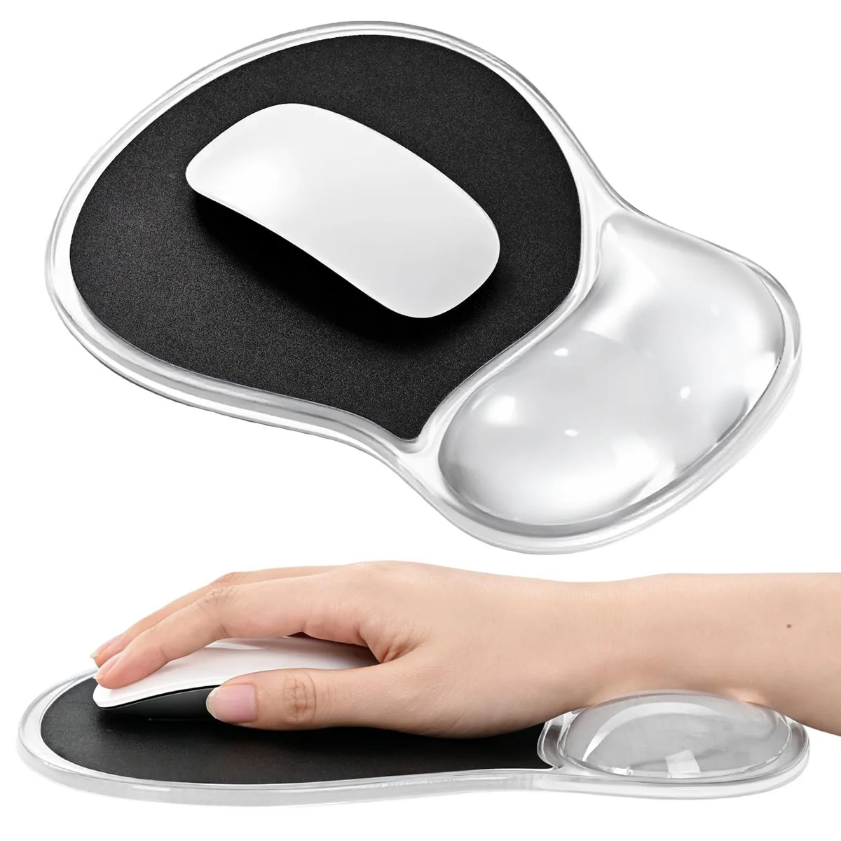  EooCoo Ergonomic Waterproof Mouse Pad with Gel Wrist Rest Transparent Black 10.2 x 7.5 x 1.2 in — product photo