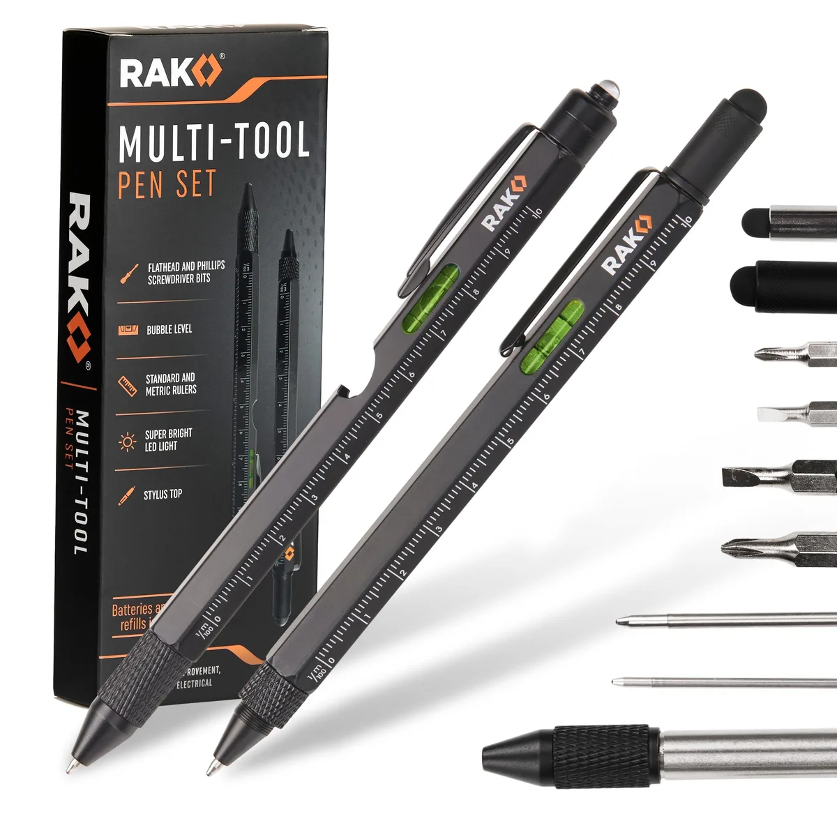  HipStreet 8D-1A6M-1CSL 11-in-1 Multitool Pen with Stylus, 2 Pack — product photo