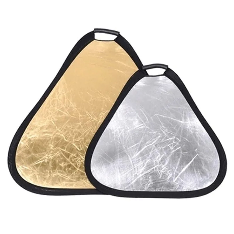Triangle reflector 30 cm silver gold one-hand grip collapsible carrying case