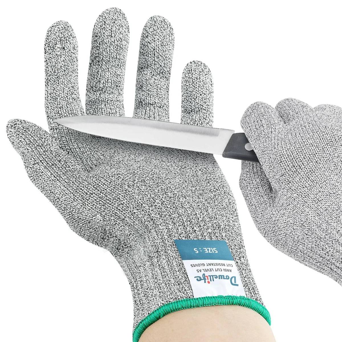 Gray cut-resistant glove size 8 with integrated drying loop