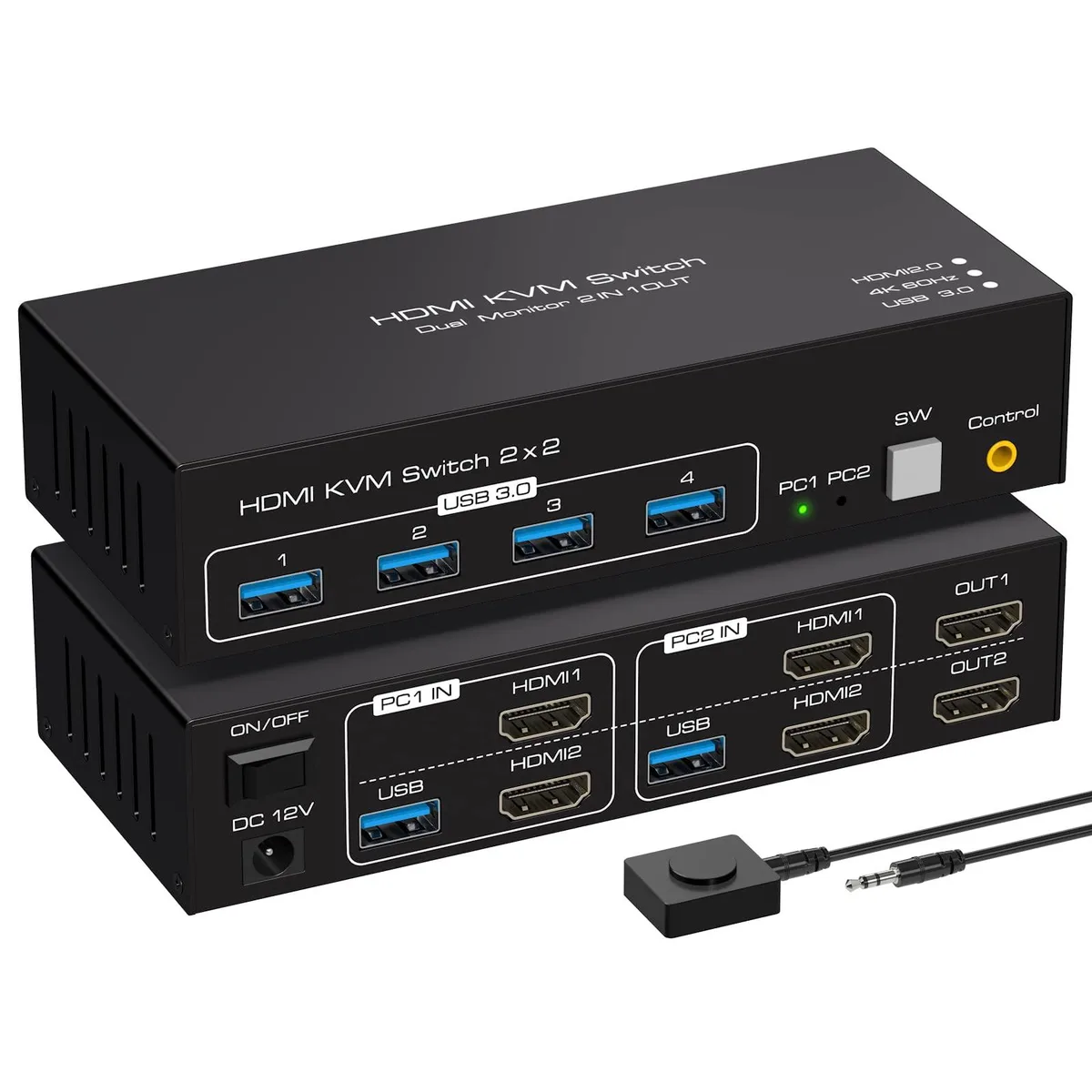  TRENDnet ATLAHETUSSW220 Dual Monitor KVM Switch 4K 60Hz 2 Port HDMI 4 USB 3.0 — product photo