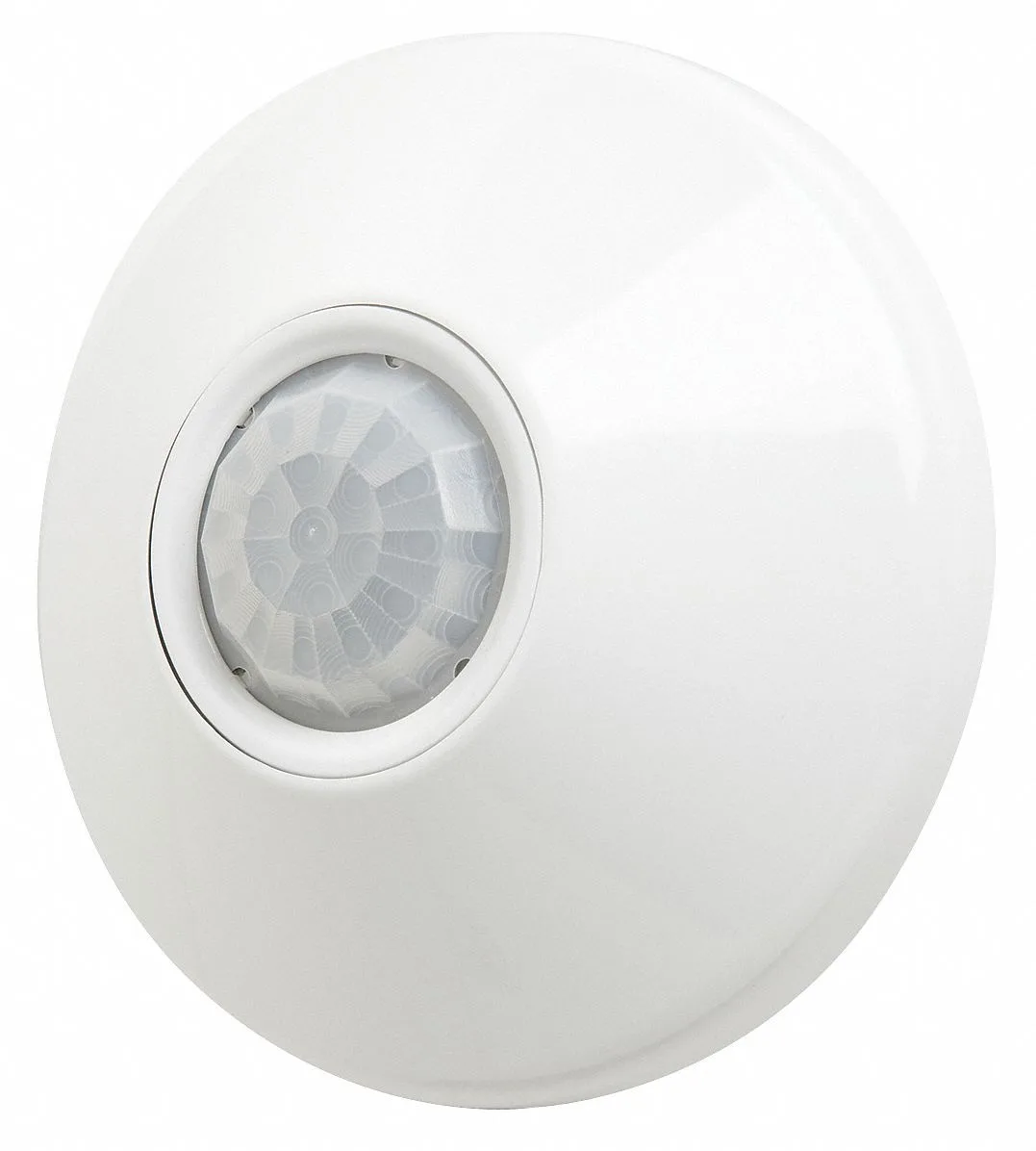 White ceiling-mounted circular sensor 4.5 in diameter hard wired occupancy detector