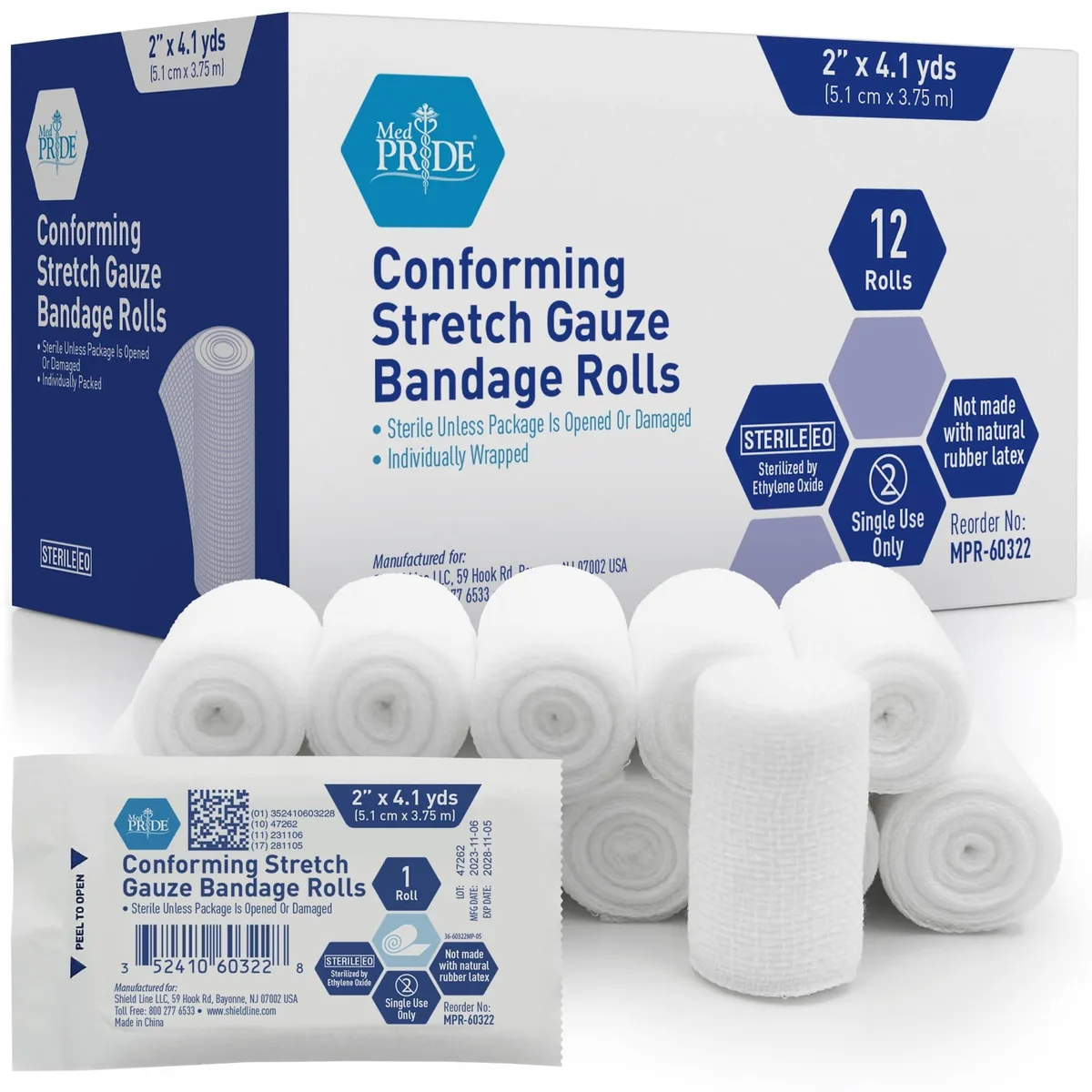  MED PRIDE Sterile Conforming Stretch Gauze Bandage Latex-Free 2 in x 4.1 yd 12 Count — product photo