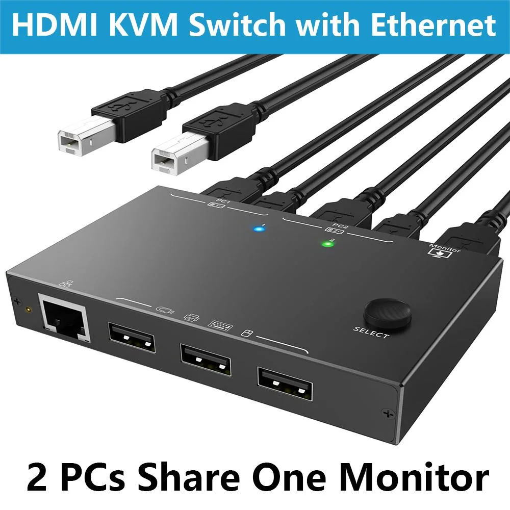 Hitoor Hitoor 2-Port HDMI KVM Switch 4K 60Hz 2K 144Hz Ethernet 4 USB 2.0 — product photo