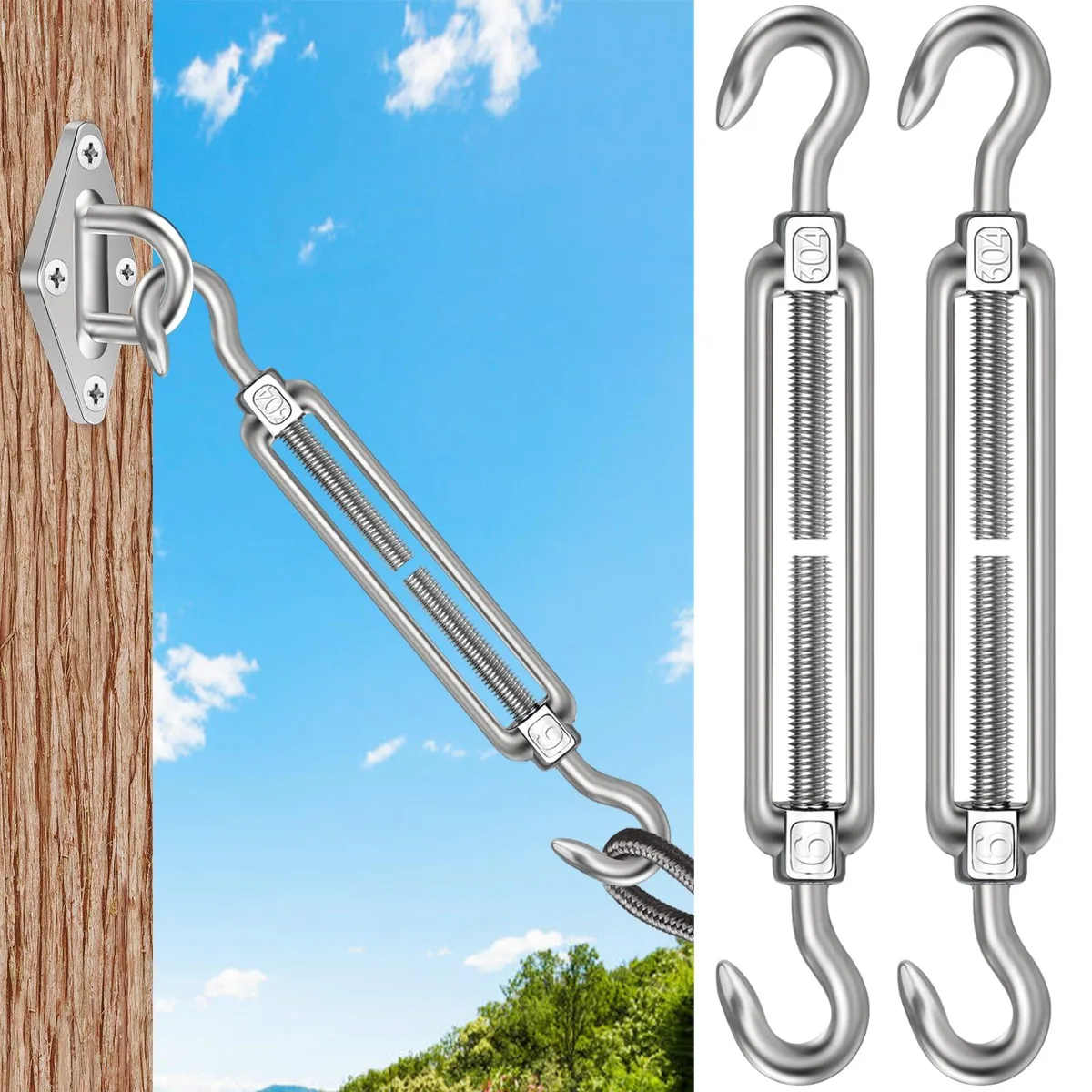  2PCS M8 Hook &amp; Hook Turnbuckle 304 Stainless Steel — product photo