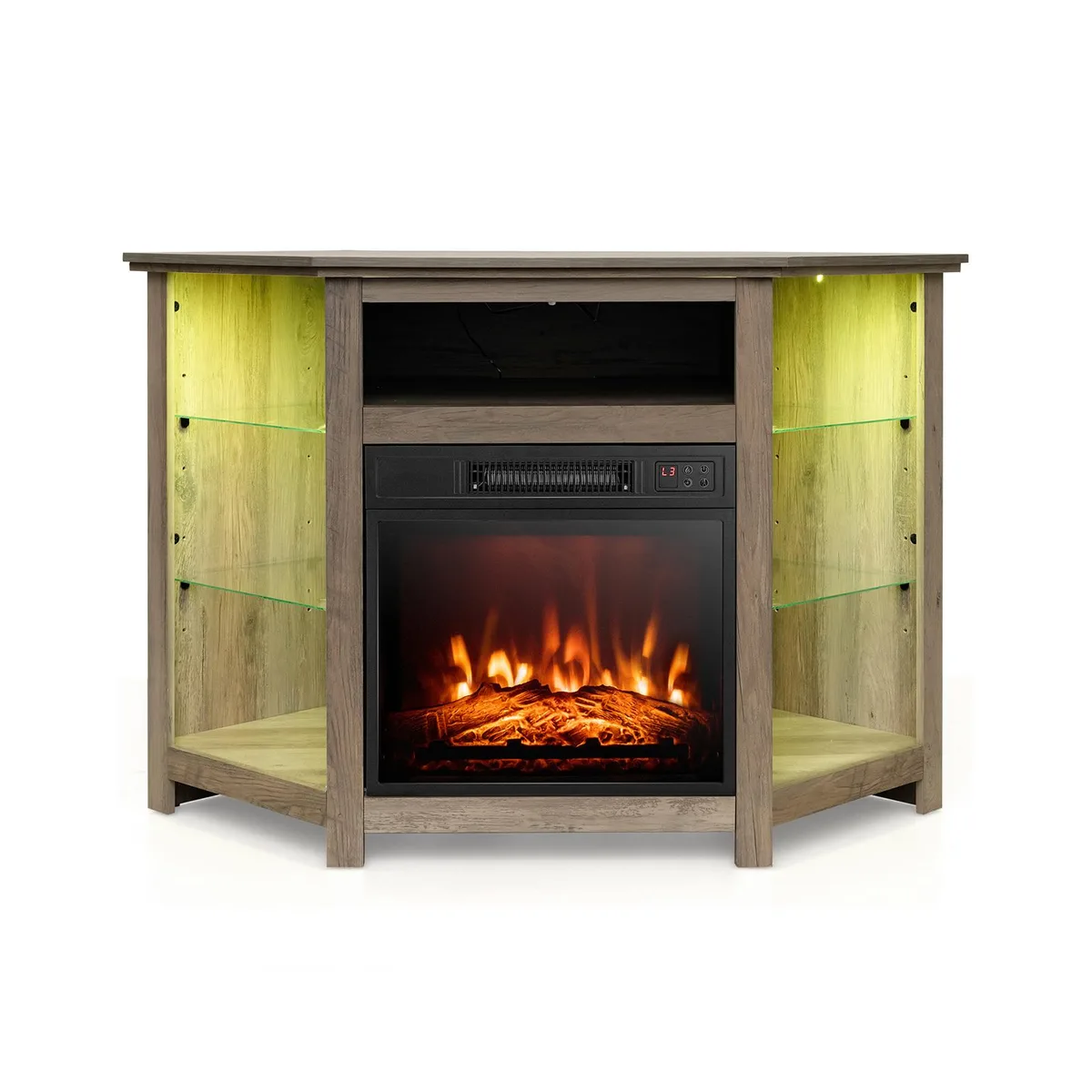 SlickBlue SlickBlue Corner TV Stand with 18" Fireplace, LED & App Control for 50" TV, Grey/Brown — product photo