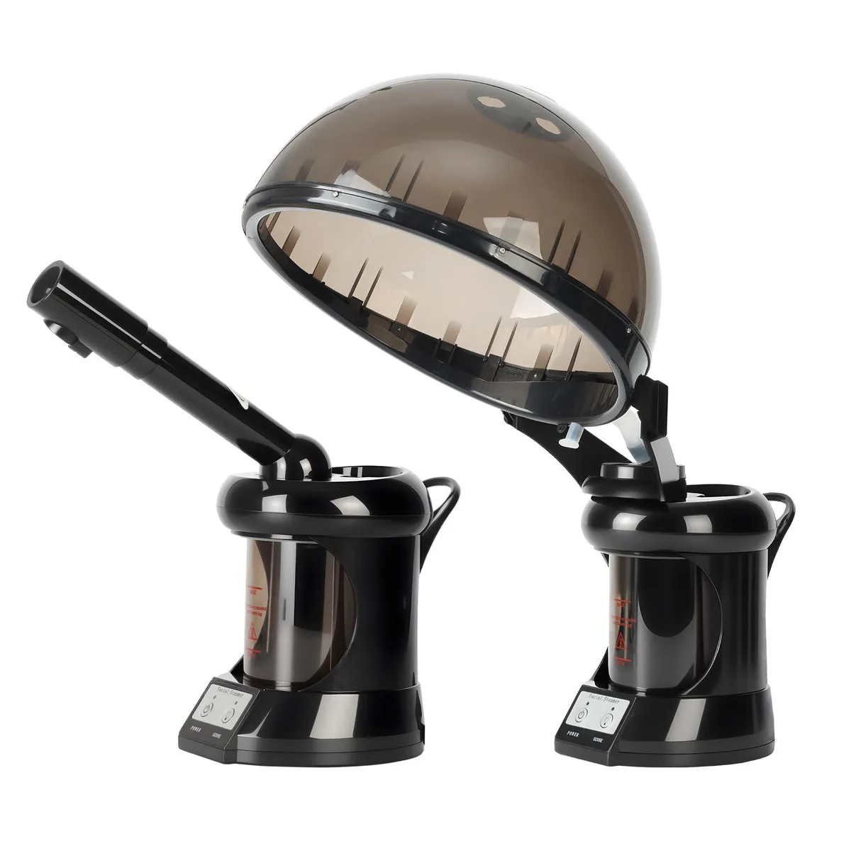 Black tabletop facial steamer with extendable arm and rotating spray head