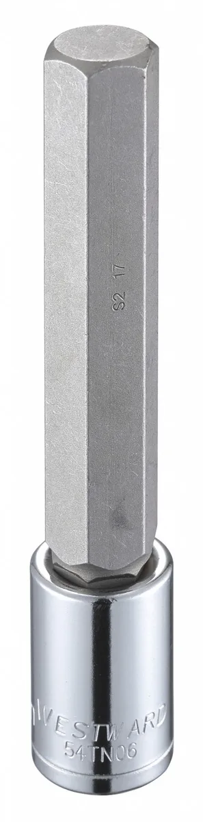 Westward 17 mm hex socket bit, alloy steel, full polished chrome finish