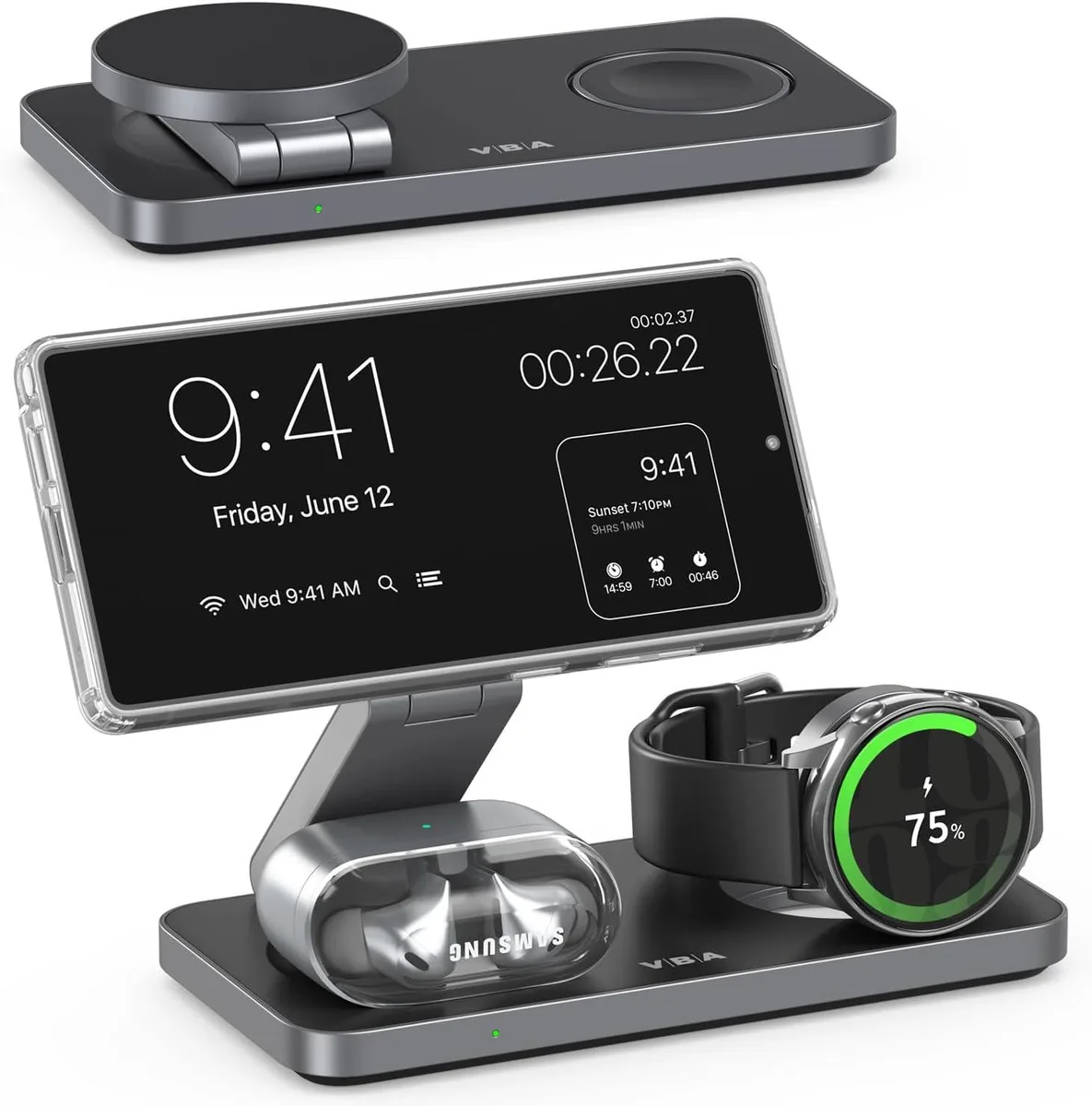 Luisport Luisport 3-in-1 Foldable Magnetic Wireless Charger for Galaxy S24 S25 S26 Ultra Watch Buds — product photo