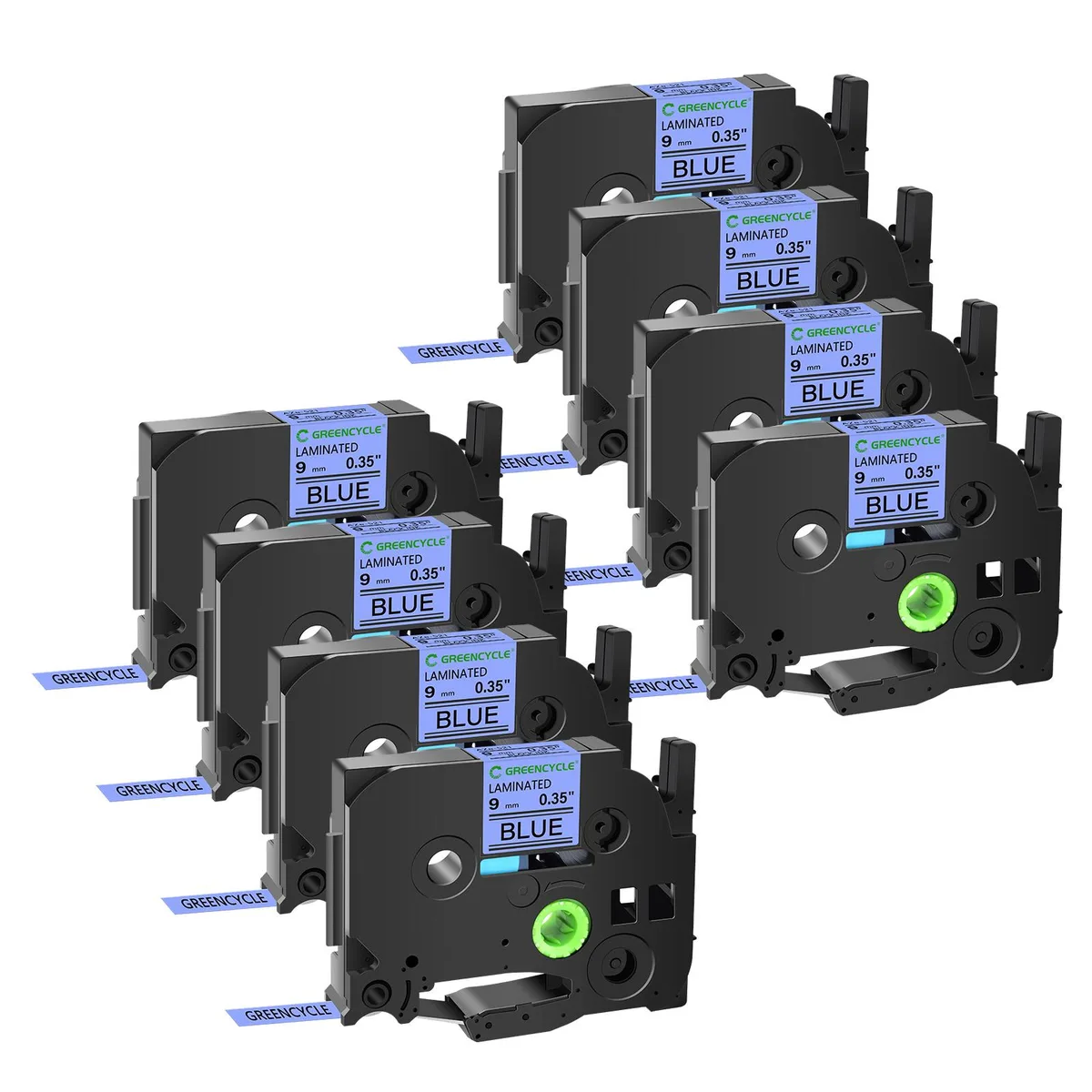 GREENCYCLE GREENCYCLE TZe-521 9mm Black on Blue Laminated Label Tape 8 Pack — product photo