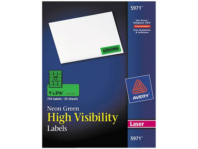 Avery Avery 5971 High-Visibility Labels Neon Green 1" x 2-5/8" 750 Labels — 商品写真