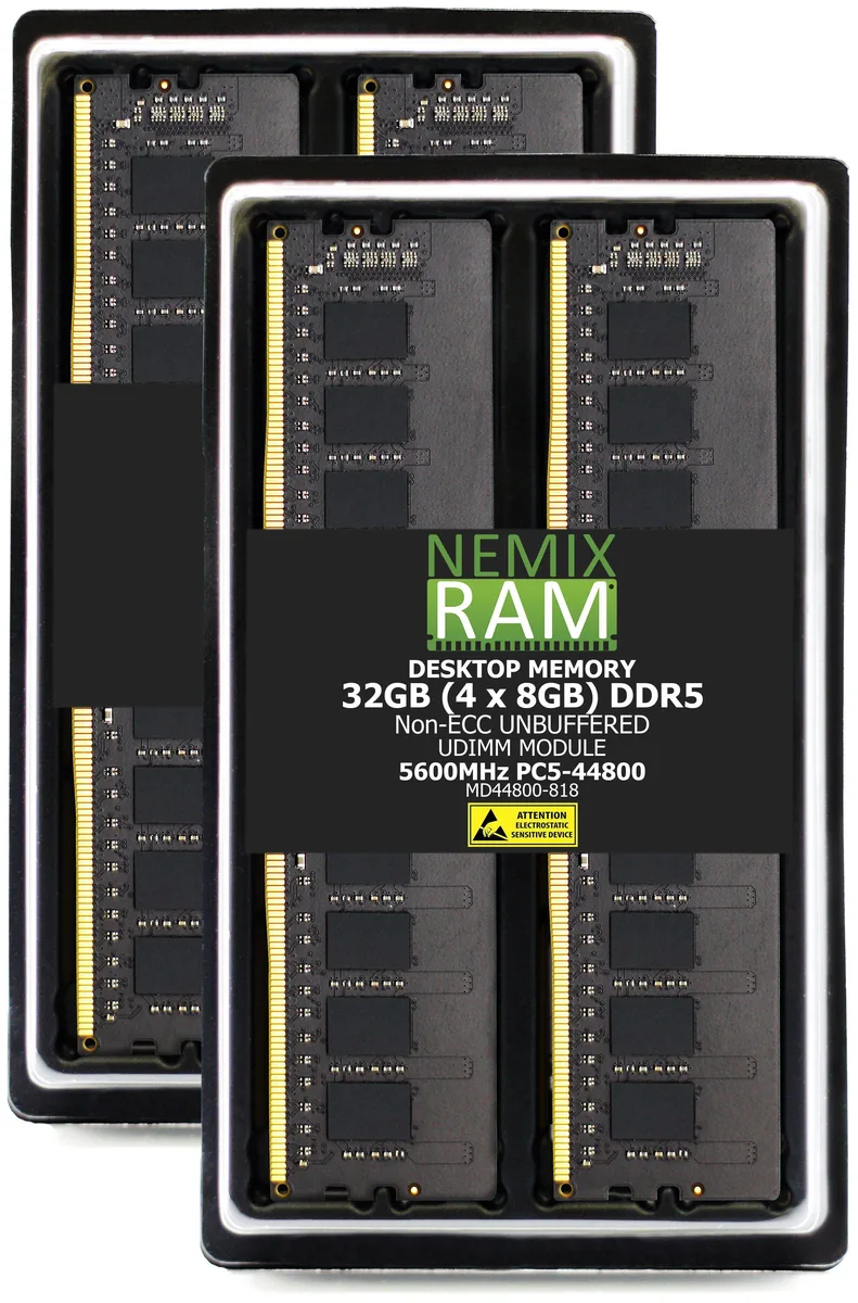 NEMIX RAM NEMIX RAM 32GB 4x8GB DDR5 5600 CL46 1.1V 1Rx8 UDIMM Supermicro X14SAZ-F — product photo