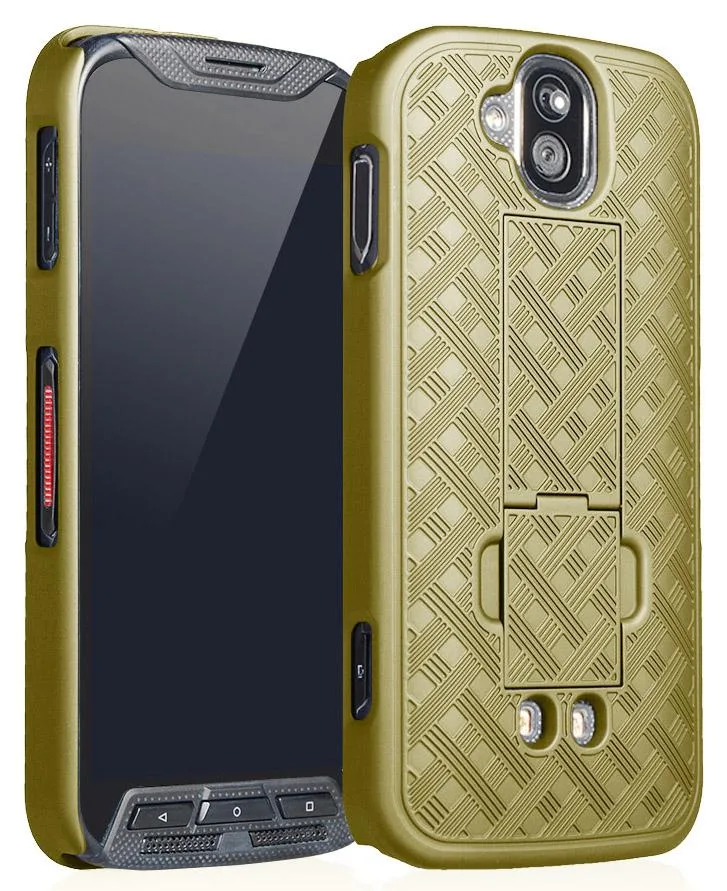 Nakedcellphone Nakedcellphone Ribbed Slim Kickstand Case Gold Kyocera DuraForce Pro E6800 E6810 E6820 E6830 E6833 — product photo