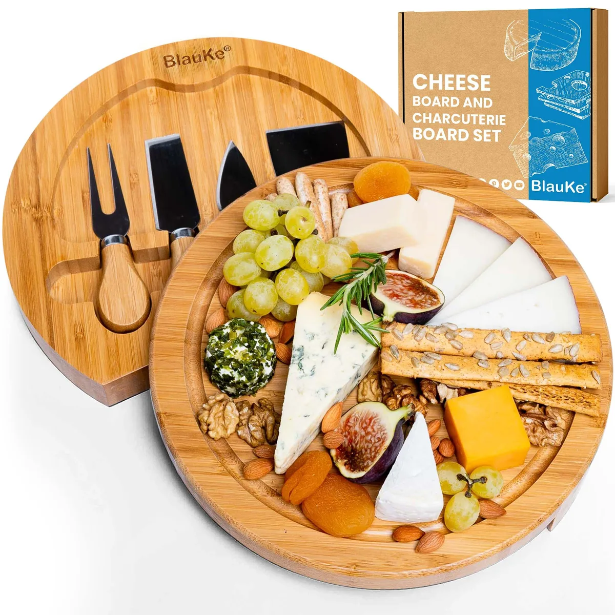 BlauKe BlauKe 10-inch Round Bamboo Cheese Board &amp; Knife Set — product photo