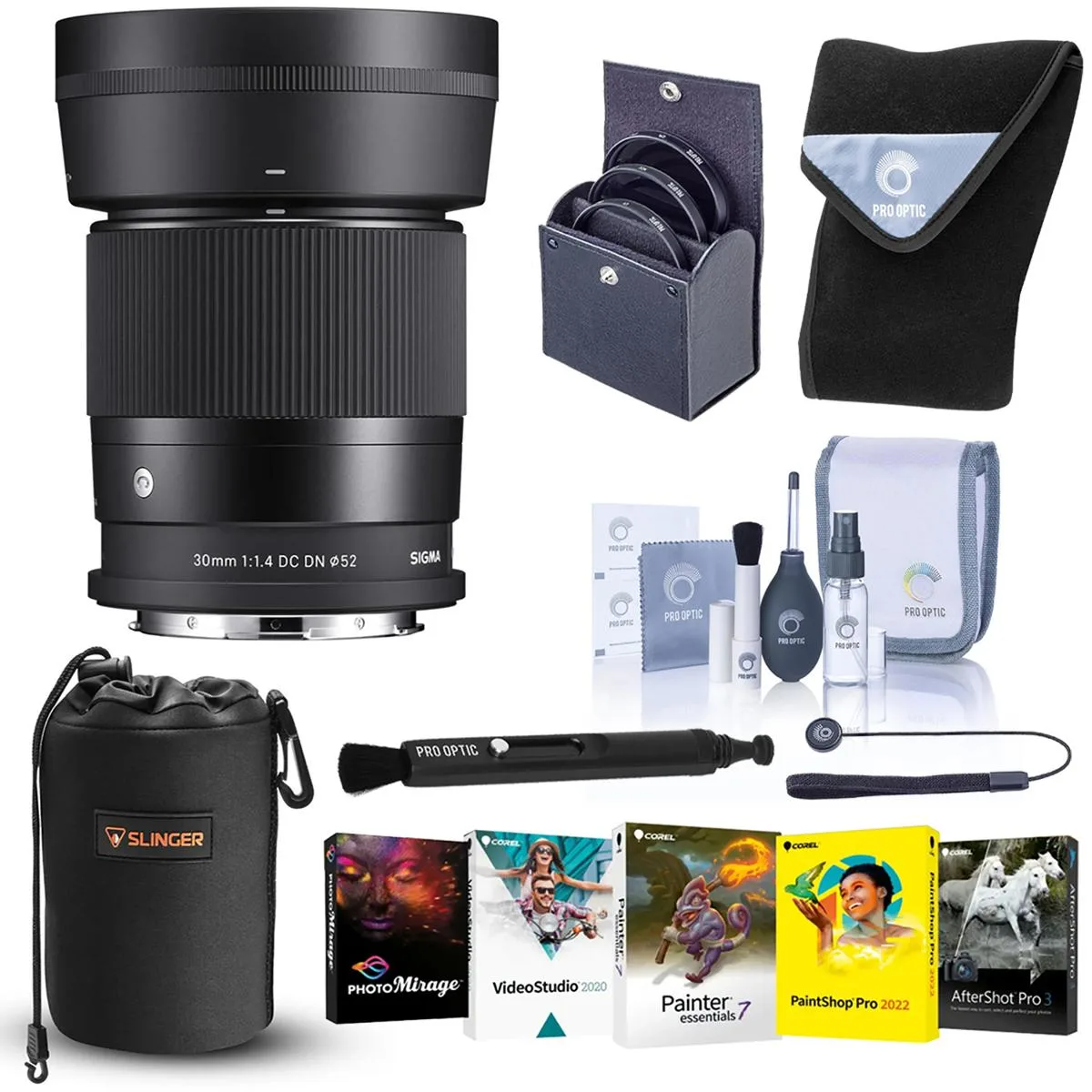 SIGMA Sigma 30mm f/1.4 DC DN Contemporary lens for L Mount, bundle — product photo