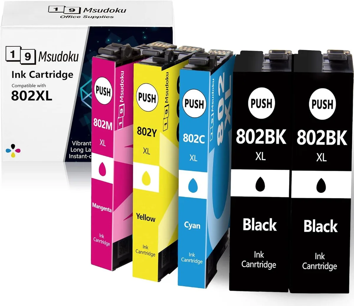 NuoTo NuoTo 802XL 5-pack ink cartridge (2 black, 1 cyan, 1 magenta, 1 yellow) — product photo