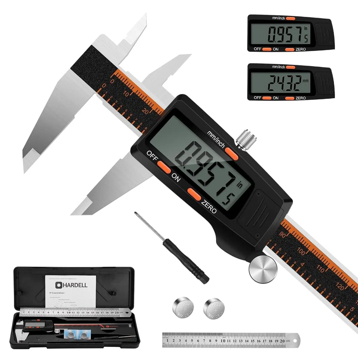  HARDELL 6 Inch Digital Caliper Orange measurement tool — product photo