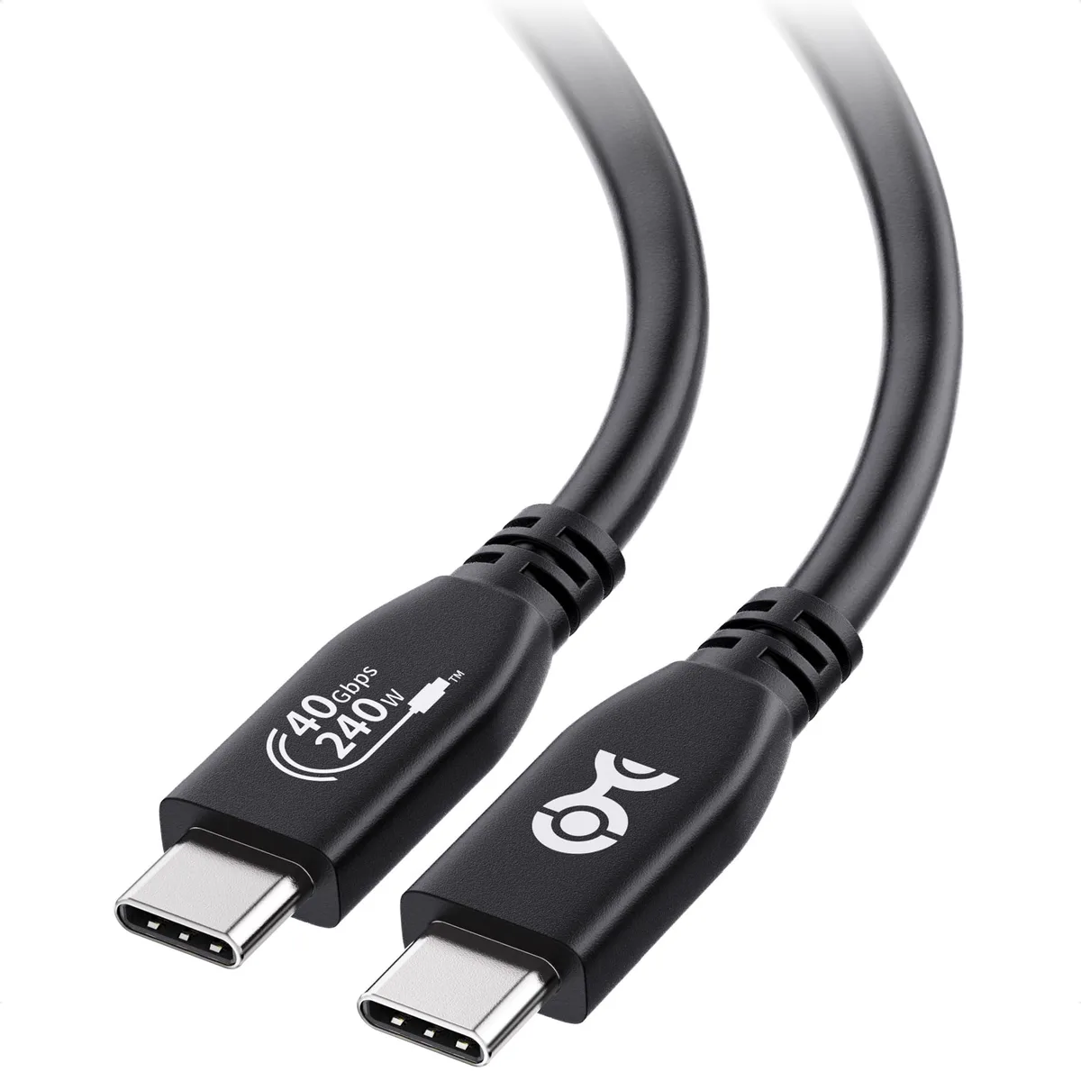 Black braided USB-C cable with male-to-male connectors, 3.3 ft long