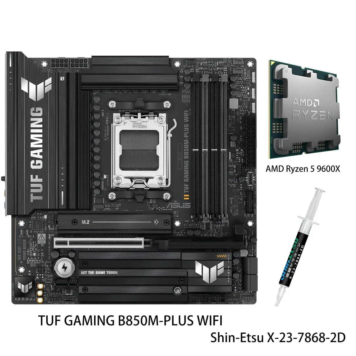 ASUS ASUS TUF GAMING B850M-PLUS WIFI AMD motherboard &amp; Ryzen 5 9600X CPU combo — product photo