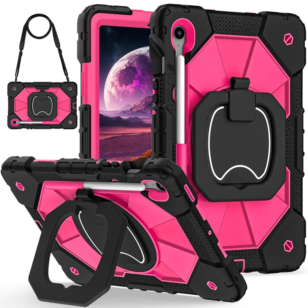 BoYata BoYata Rugged Tablet Case 10.9" Rose Red Shoulder Strap Pen Holder — product photo