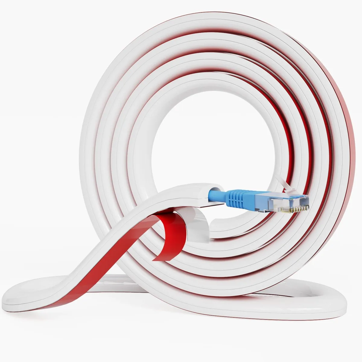 White silicone cord cover, half-round profile, 118 inches long with self-adhesive backing