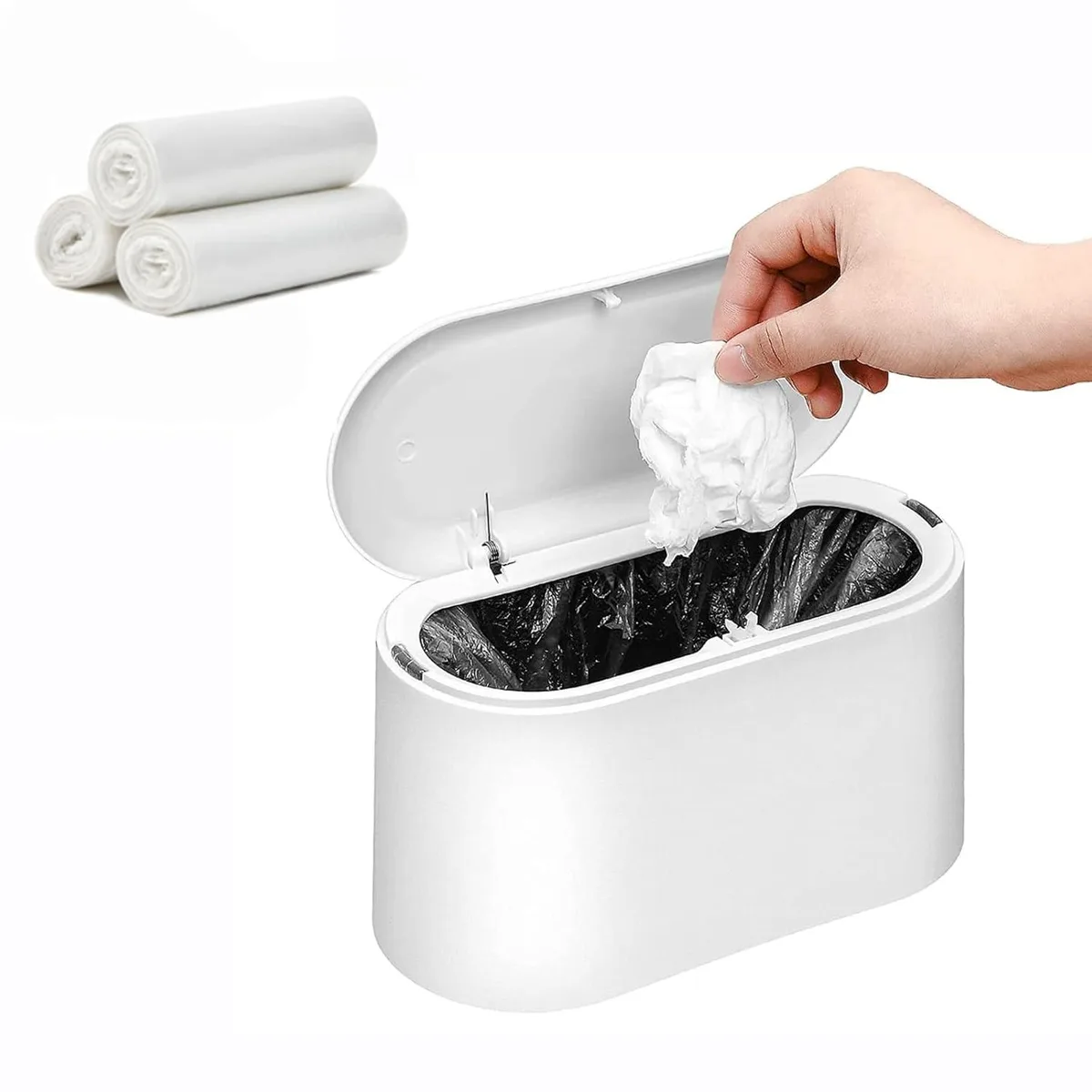 White rectangular plastic bin with push lid, 8.6 by 4.3 by 5.1 inches, pack of 12