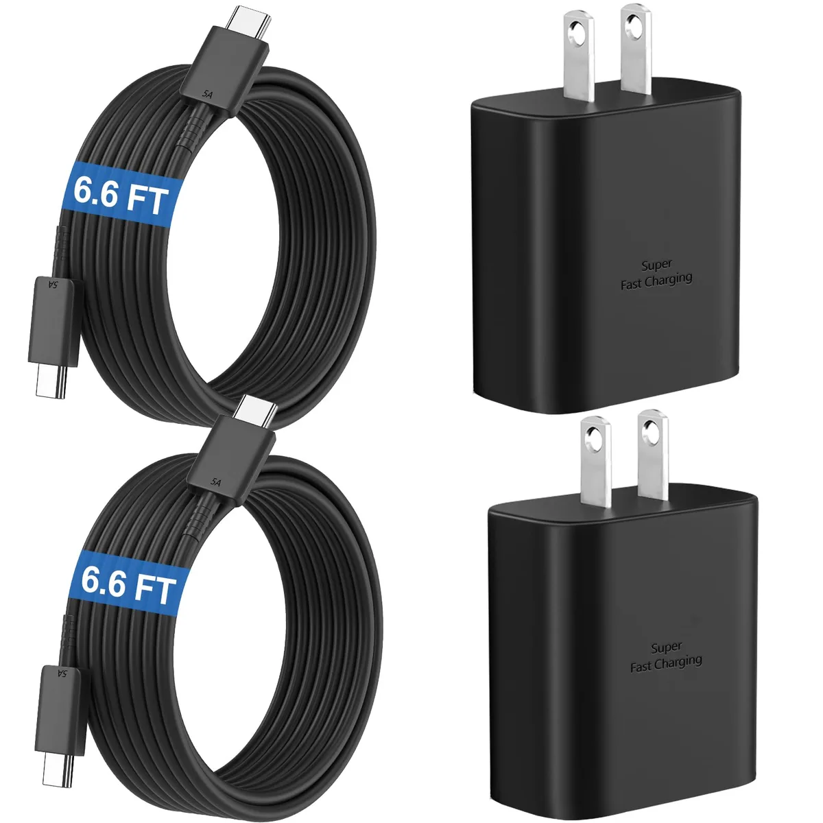 Black USB-C wall charger with detachable 6.6ft cable