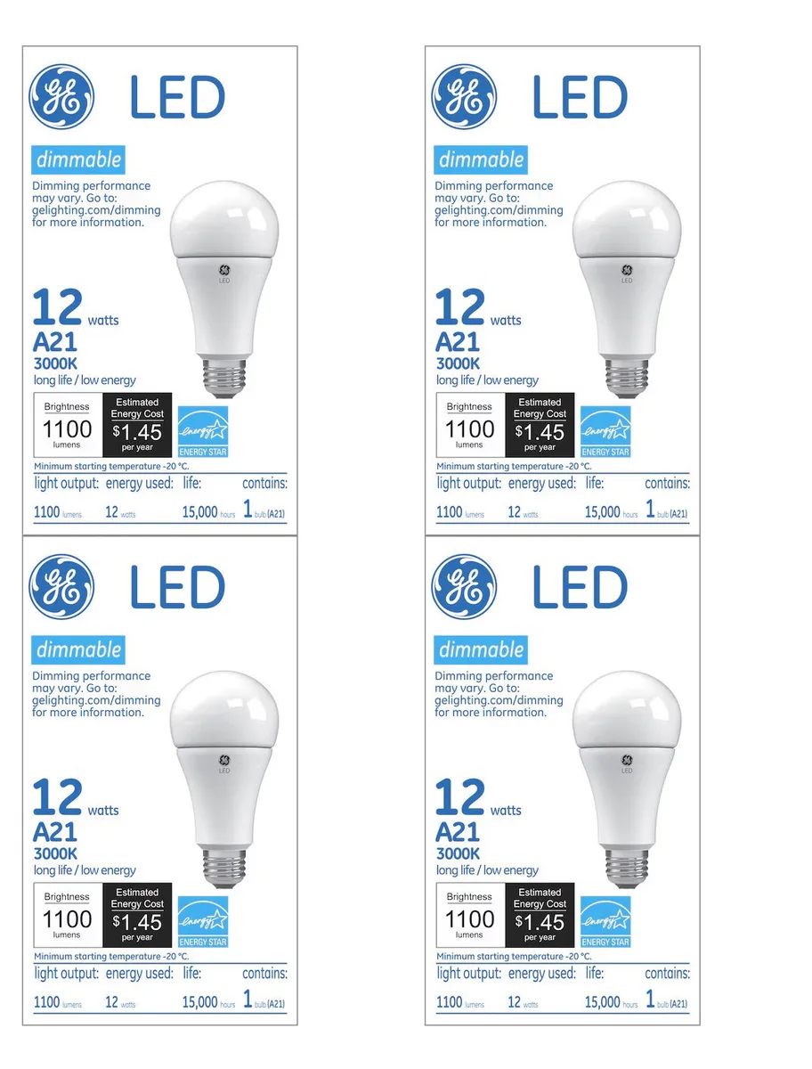 GE Lighting GE Lighting LED A21 12W 1100lm 3000K E26 4-pack — product photo