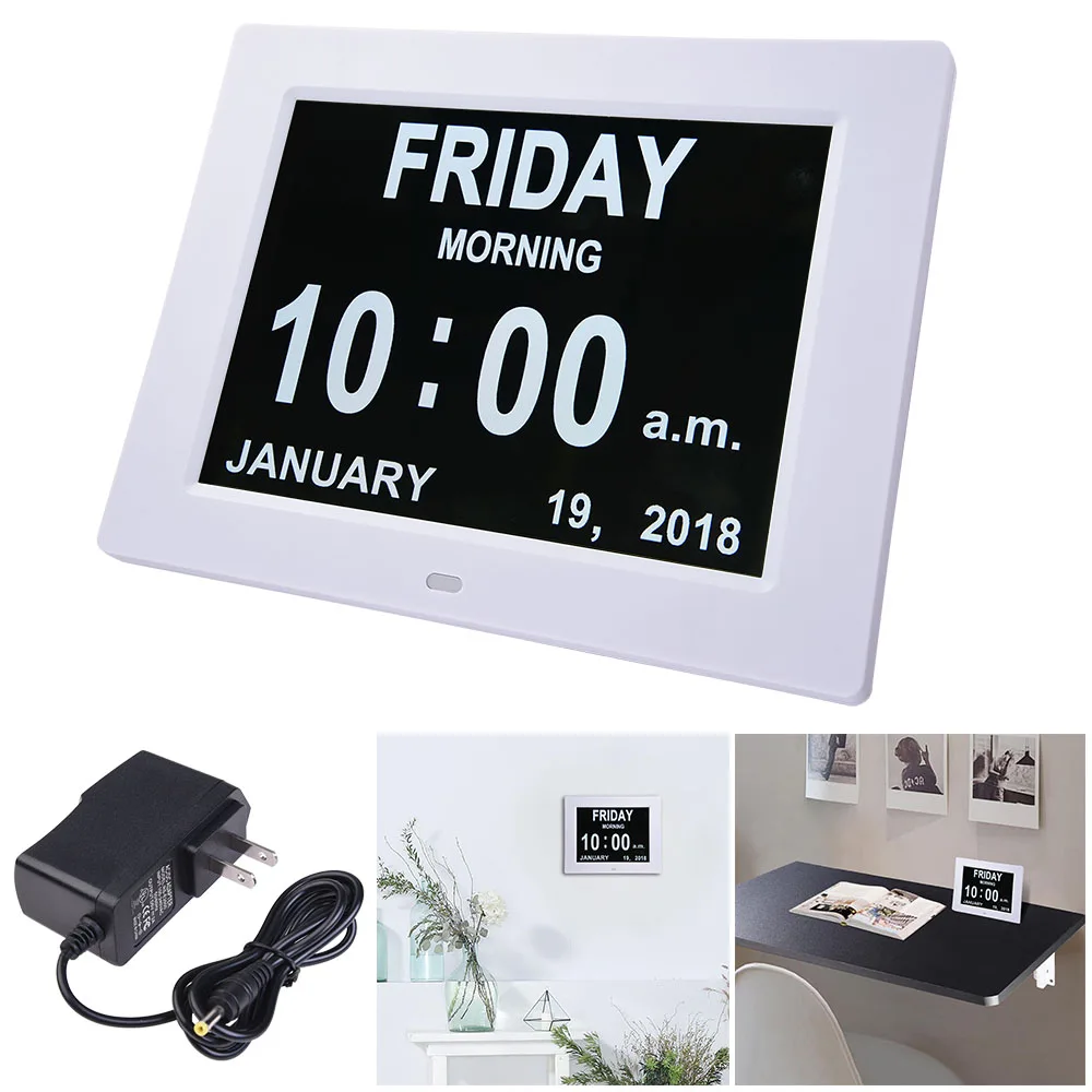Yescom USA, Inc. Yescom USA, Inc. 8" Digital LCD Day Clock 6 Alarm White — product photo