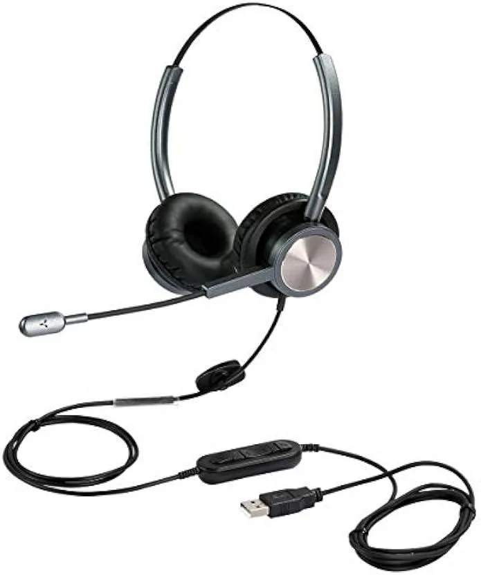 USB headset with adjustable boom mic and padded earcups
