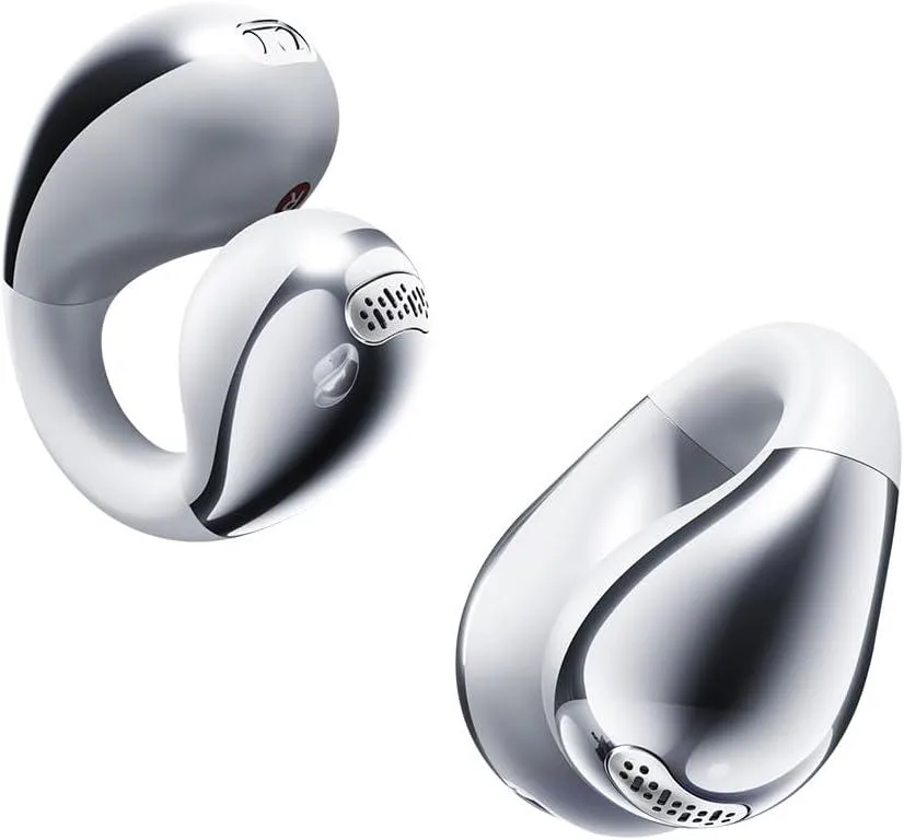 Open-ear clip earbuds with charging case