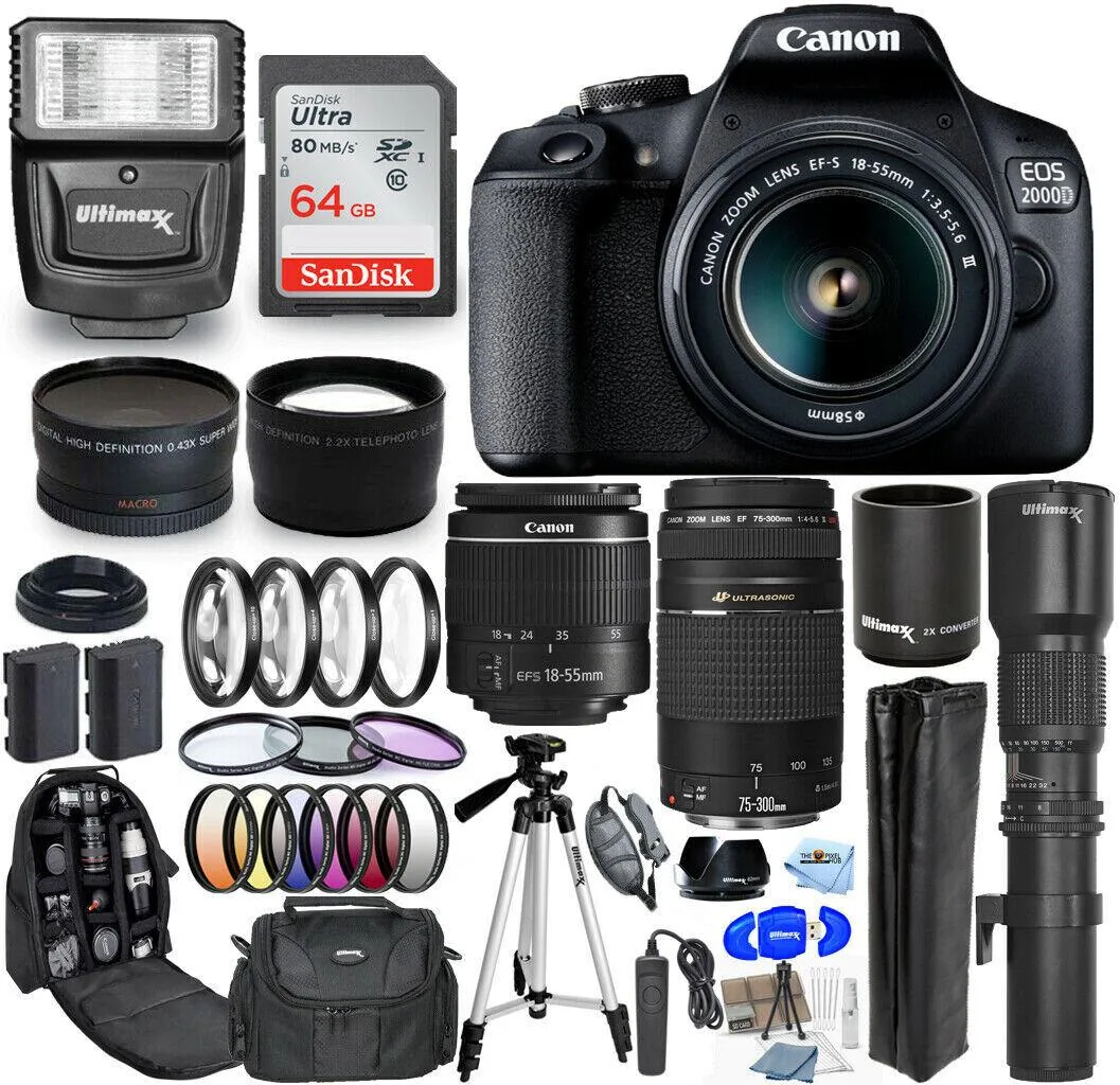 Canon International Canon International EOS 2000D / Rebel T7 18-55mm 75-300mm 500mm 30 Piece Camera Kit — product photo