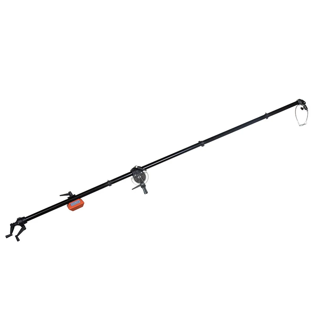 Black aluminum studio boom arm, 8.8 ft extended, matte finish, counterweight included