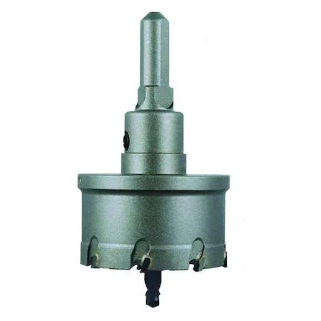Morse CTD315 50 mm carbide-tipped hole cutter, silver metal cylinder with ground teeth and pilot drill