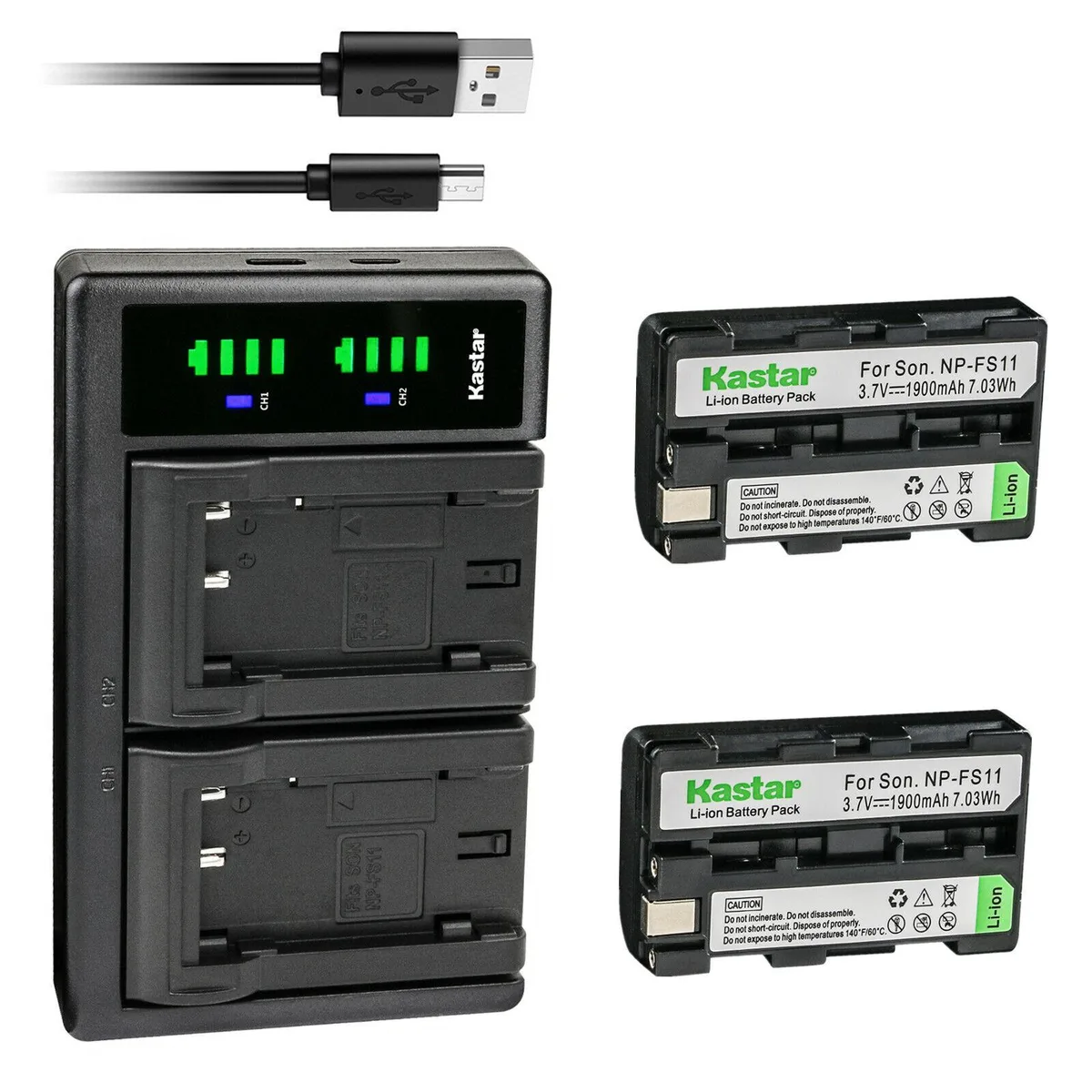 Kastar Kastar NP-FS11 2-pack battery and LTD2 USB charger — product photo